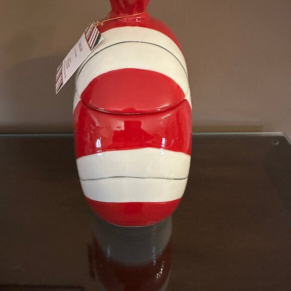 Peppermint Christmas FESTIVE CANDY Striped Cookie Jar Ceramic 9x7" NWT - Picture 7 of 8